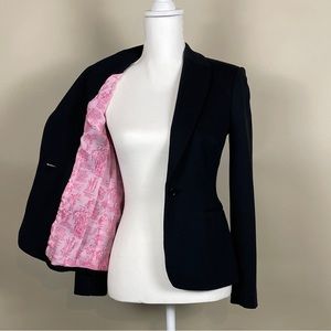 Lilly Pulitzer Black Blazer Lined in Hot Pink Pattern